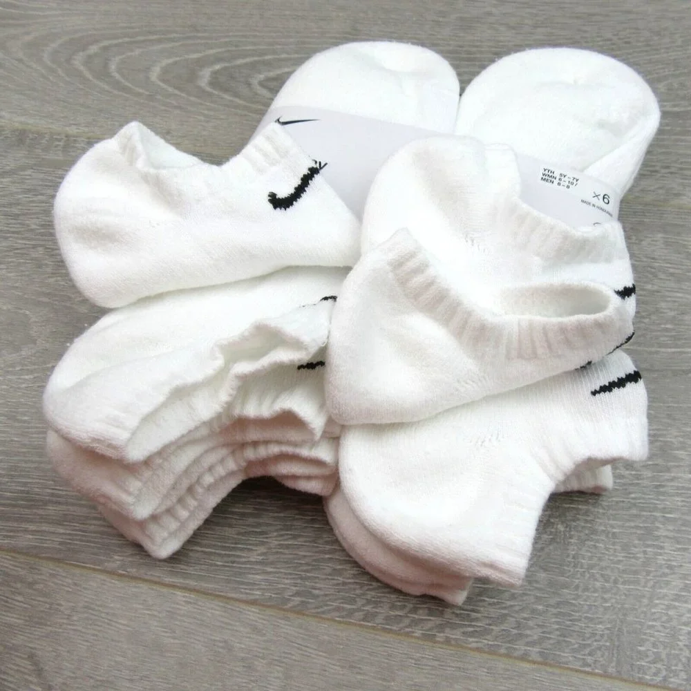 Nike Everyday No Show Socks White 6 Pack Women's 6-10 / Youth 5Y-7Y NEW